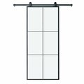 Renin Lexington Clear Glass Metal Barn Door with Installation Hardware Kit 37 in. KMCTLXC-37BL-E